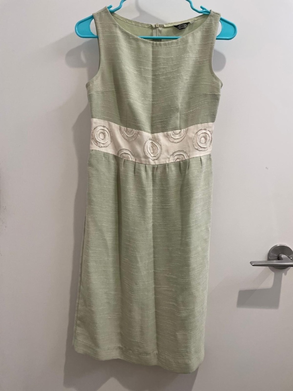 Sleeveless Sage Green Sheath Dress with Beaded Waist Detail